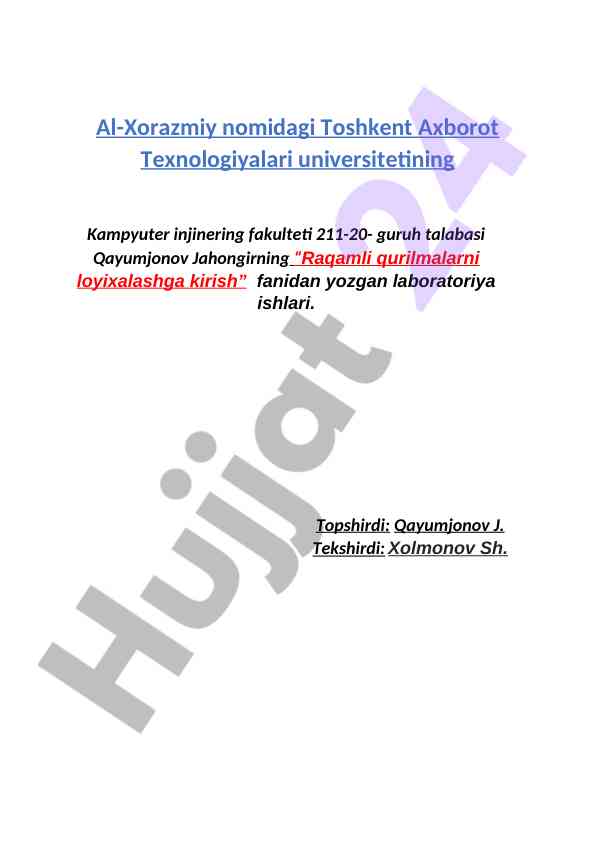 Raqamli qurilmalarni loyihalashga kirish ishlari