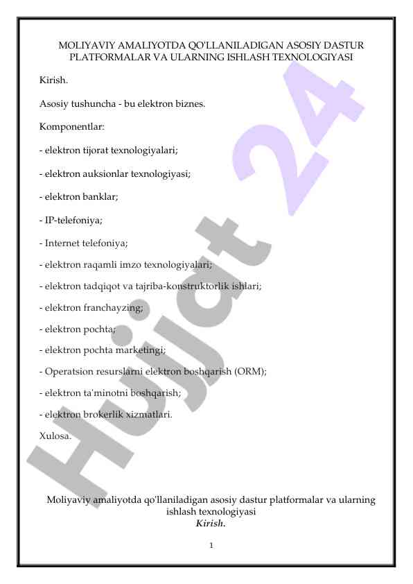 Moliya amaliyotida asosiy dastur platformalari