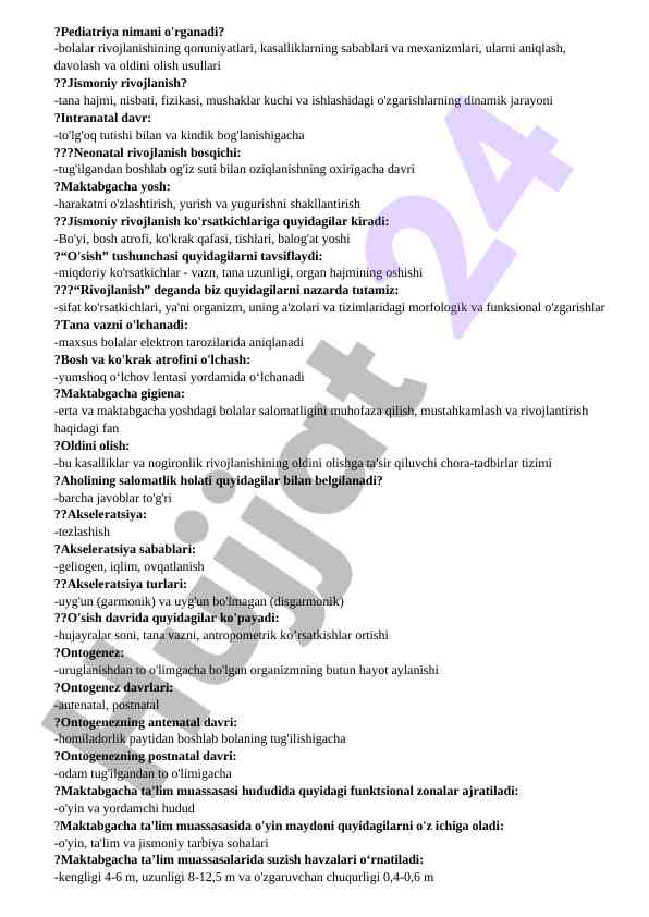 Bolalar rivojlanishi va jismoniy o'sish qonuniyatlari
