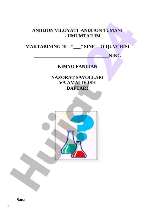 Kimyo fanidan nazorat savollari va amaliy ish