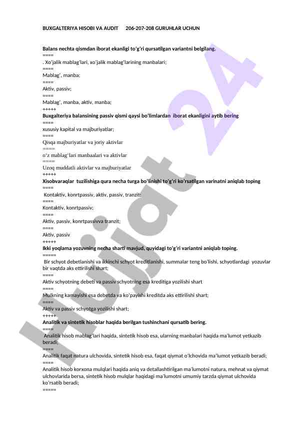 Buxgalteriya hisobi va audit savollari