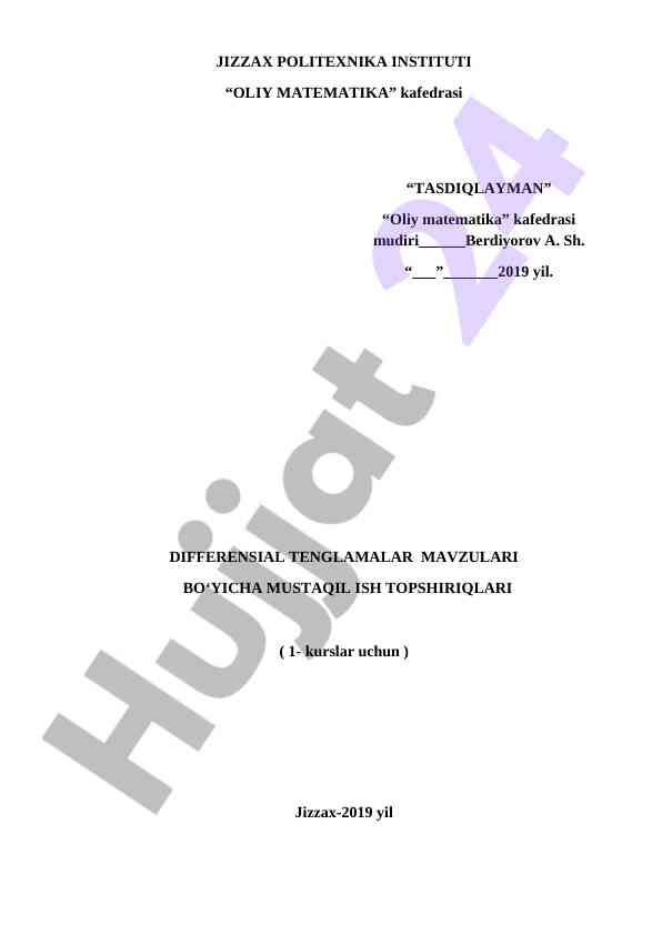 Differensial tenglamalar mavzulari bo‘yicha mustaqil ishlar