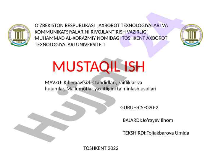 Kiberxavfsizlik tahdidlari va zayifliklar