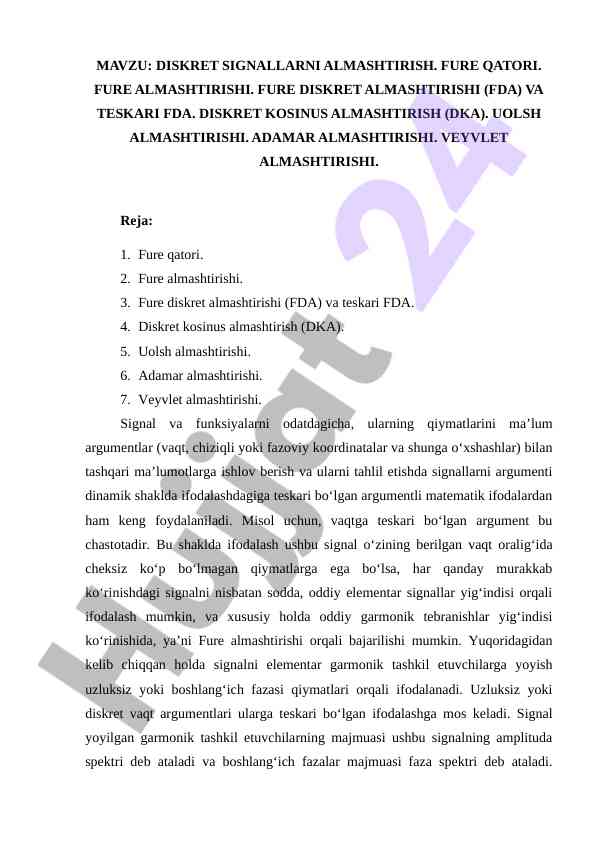 Diskret signallarni almashtirish tahlili
