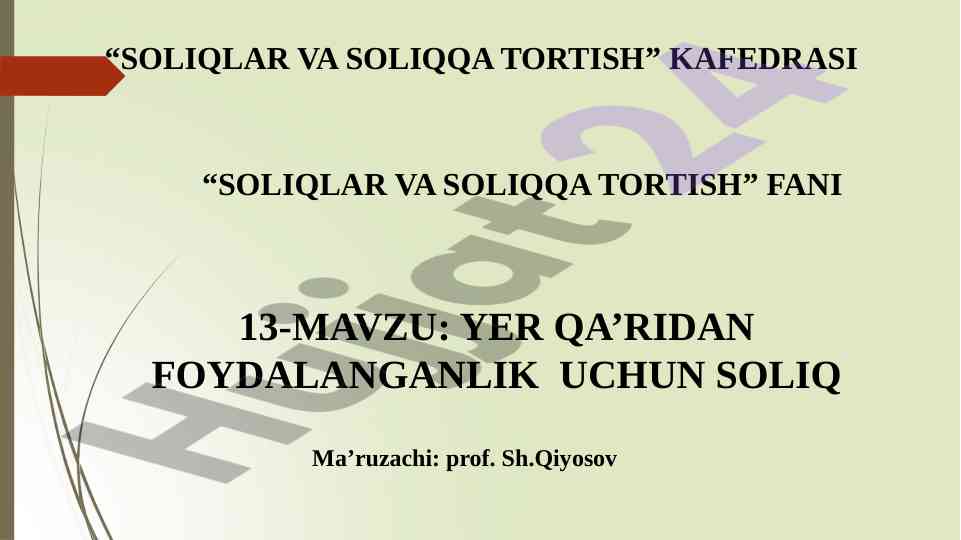 Yer qa'ridan foydalanish uchun soliq tahlili