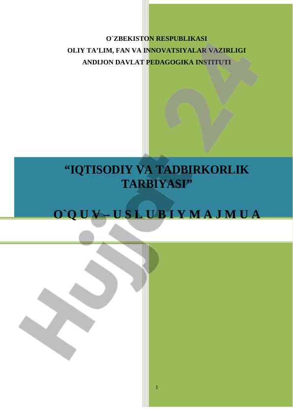 Iqtisodiy va tadbirkorlik tarbiyasi o‘quv-qo‘llanma