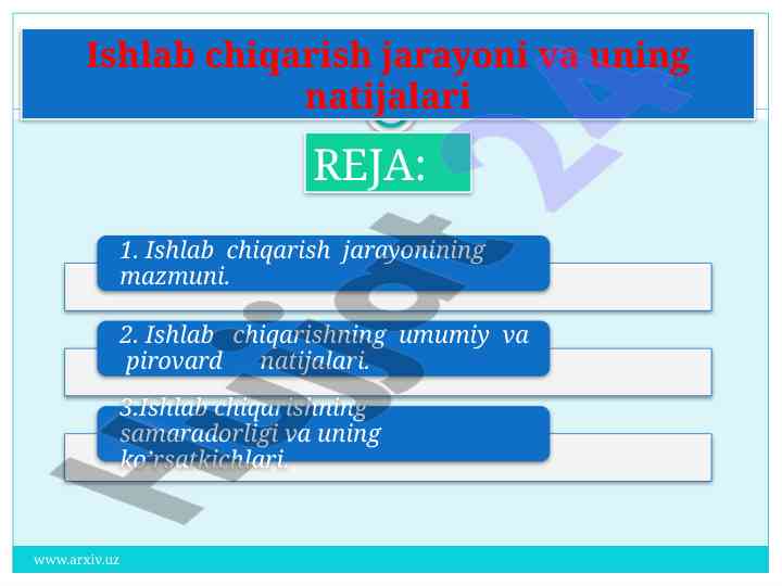 Ishlab chiqarish jarayoni va uning natijalari