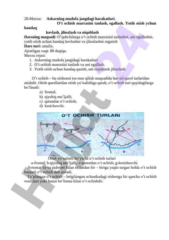 Askarning mudofa jangdagi harakatlari o'quv darslari