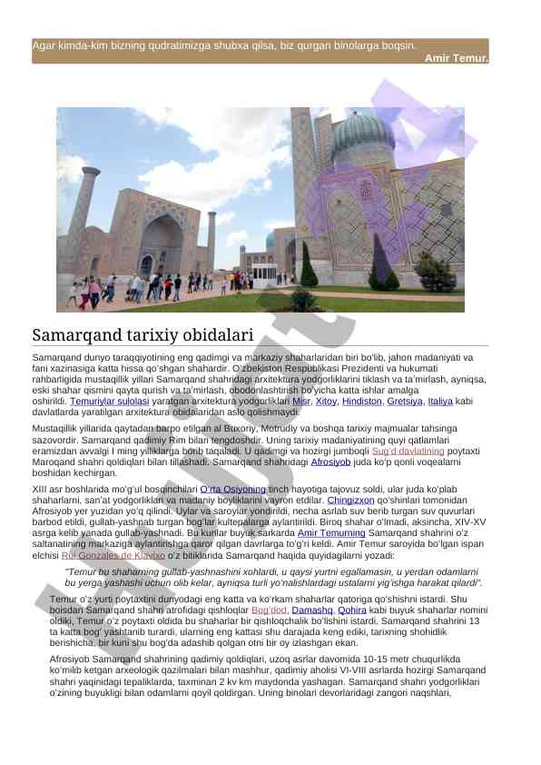 Samarqand tarixiy obidalari va madaniyati
