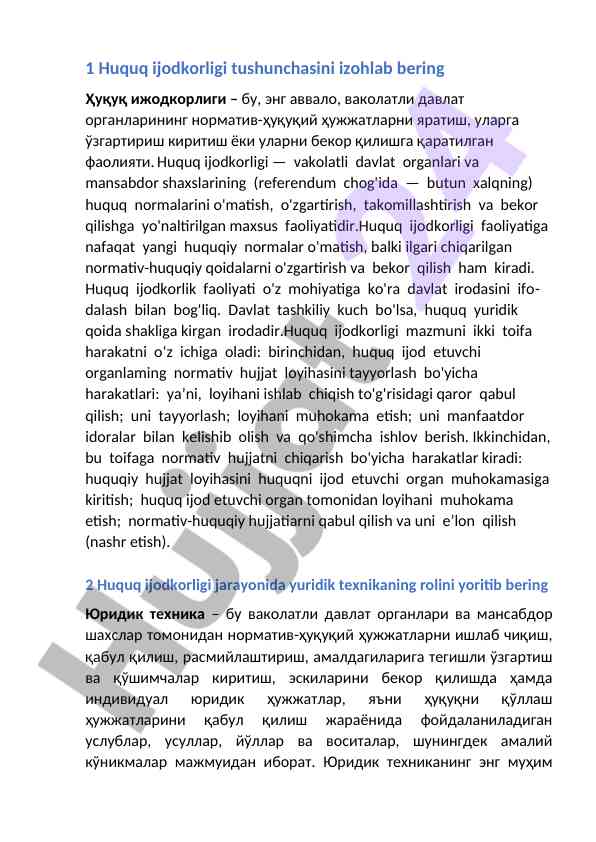 Huquq ijodkorligi tushunchasi