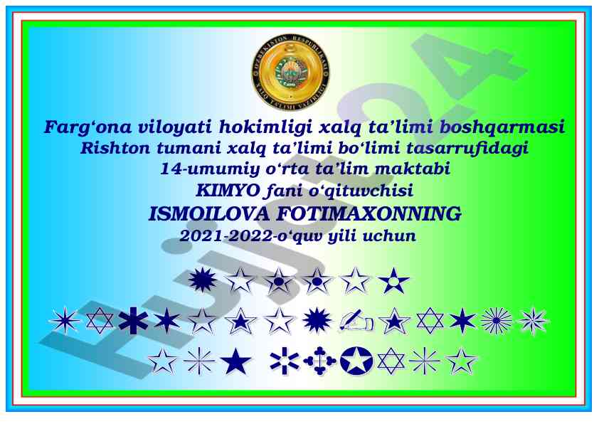 Kimyo fani yillik taqvim-mavzu reja 2021-2022