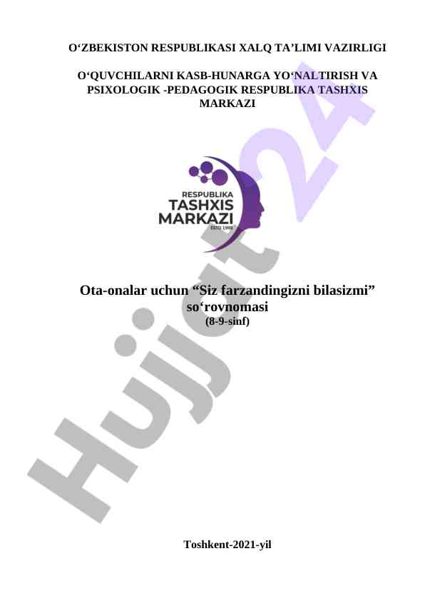 Ota-onalar uchun psixologik so'rovnoma 2021