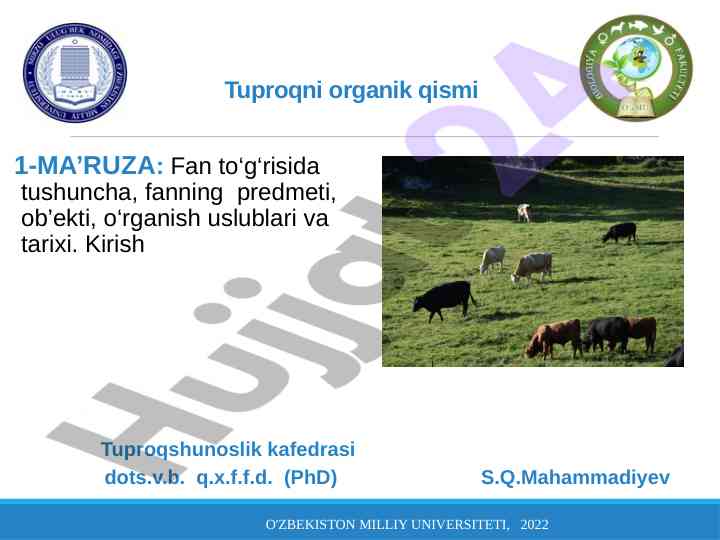 Tuproqni organik qismi va unumdorlik masalalari