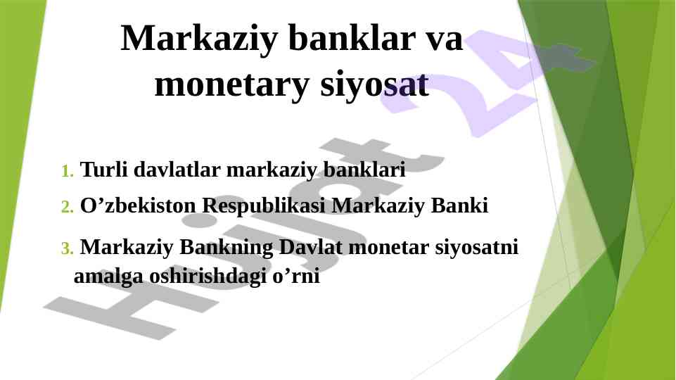 Markaziy banklar va monetary siyosat tahlili