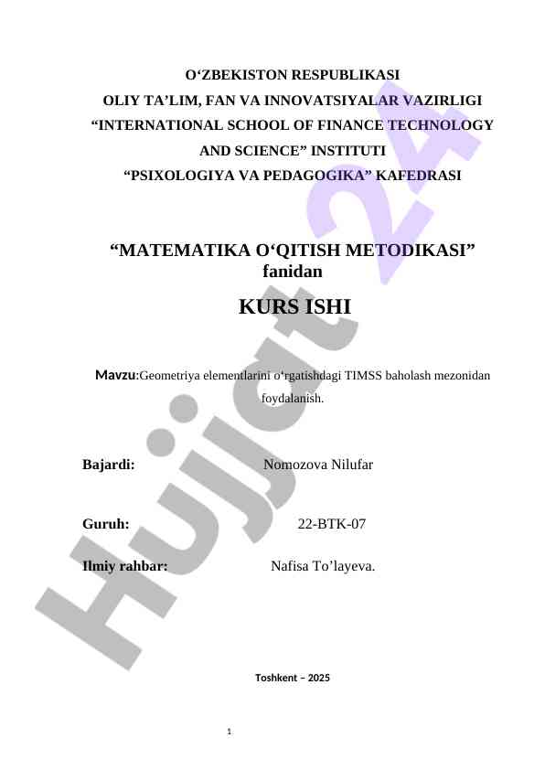 Geometriya elementlarini oʻrgatishdagi TIMSS baholash mezonidan foydalanish.