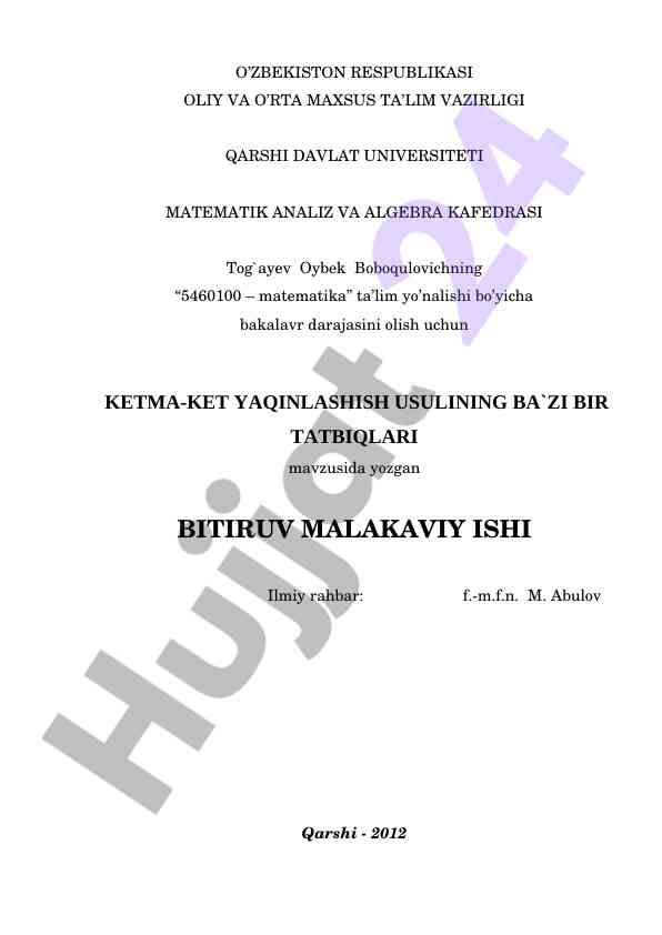 Ketma-Ket Yaqinlashish Usulining Tatbiqlari