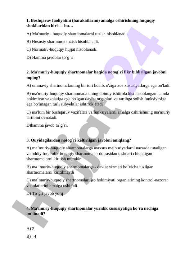 Ma'muriy-huquqiy shartnomalar testi