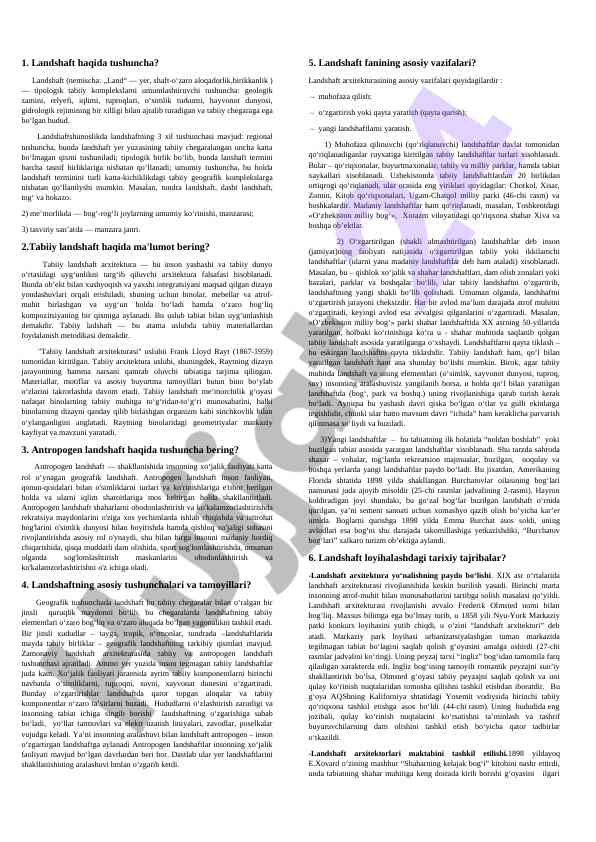 Landshaft va tabiiy landshaft haqida tushunchalar