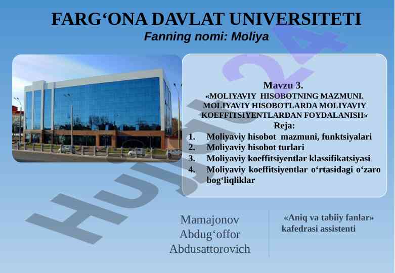 Moliya hisobotining mazmuni va koeffitsiyentlar