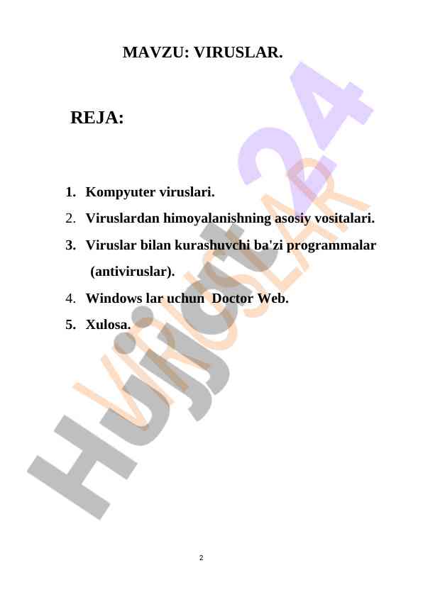 Kompyuter viruslari va himoyalanish vositalari