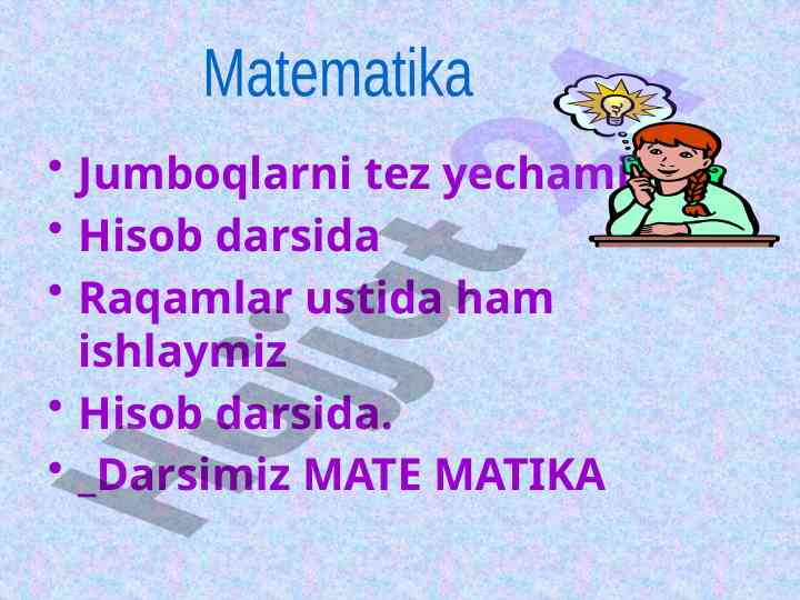 Jumboqlarni tez yechish va hisob darsida raqamlar