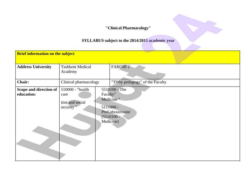 Clinical pharmacology syllabus for medical education