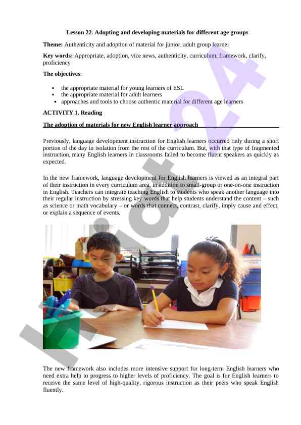 Adopting materials for esl learners of all ages