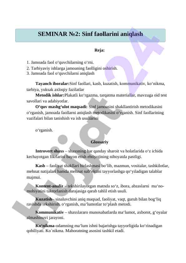 Jamoada faol o‘quvchilarni aniqlash metodikasi