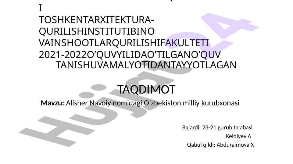 O'zbekiston milliy kutubxonasi faoliyati taqdimoti