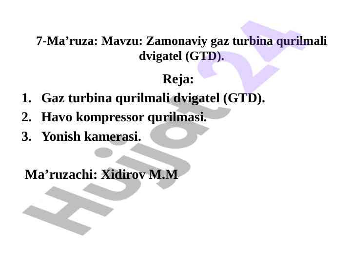 Zamonaviy gaz turbina qurilmali dvigatel mavzusi