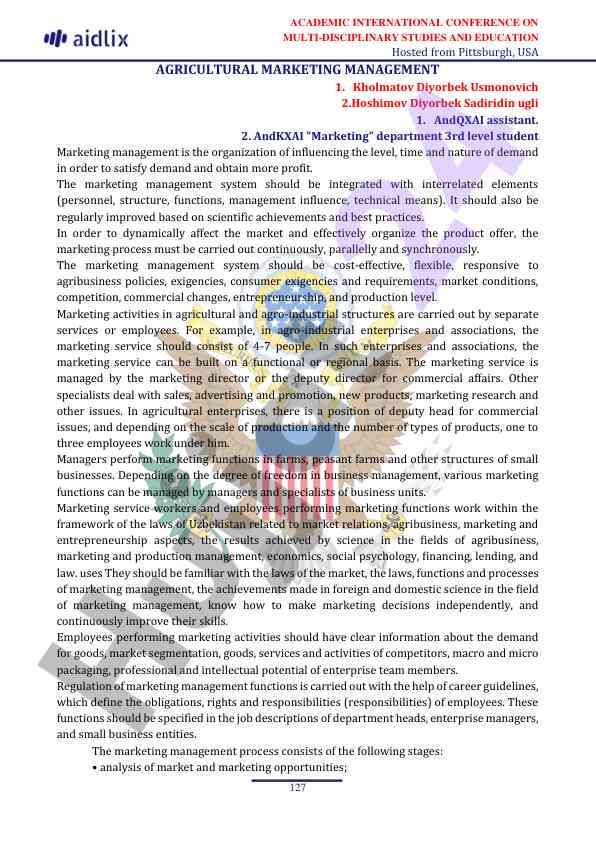 Agricultural marketing management and demand satisfaction