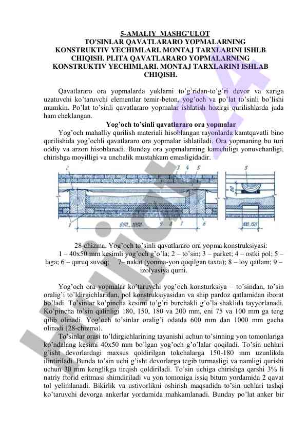 Amaliy mashg'ulotlar qavatlararo yopmalar konstruksiyasi