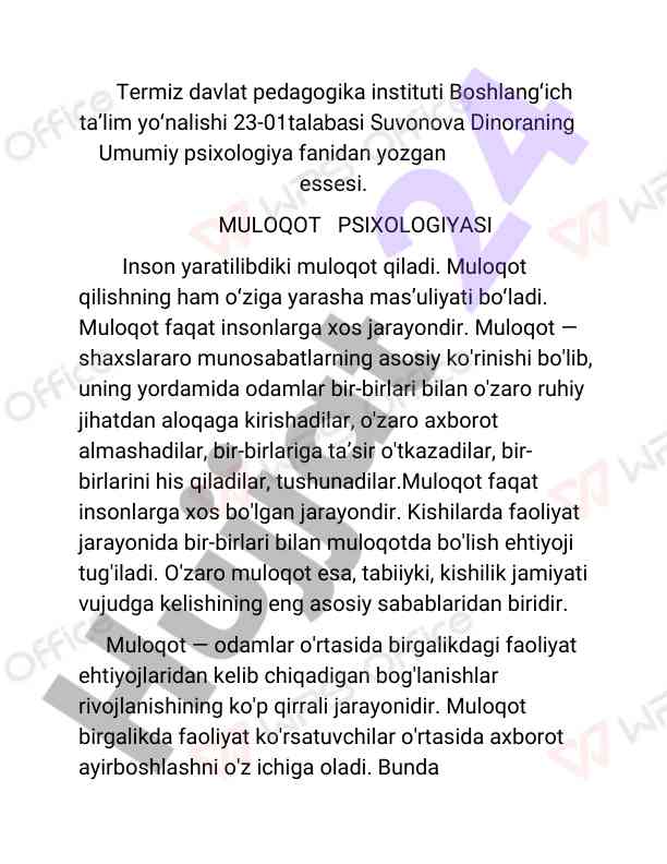 Muloqot psixologiyasi haqida asosiy ma'lumotlar