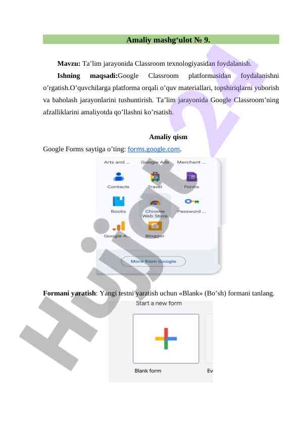 Google classroom texnologiyasidan foydalanish