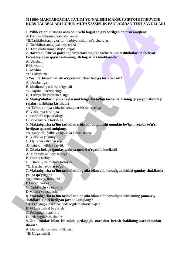 Maktabgacha ta'limda test savollari tahlili
