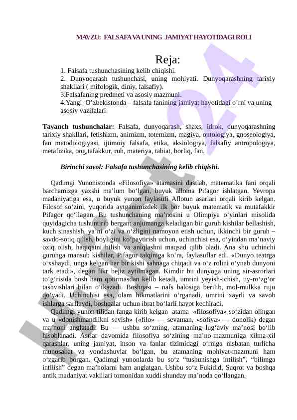 Falsafa va uning jamiyat hayotidagi roli