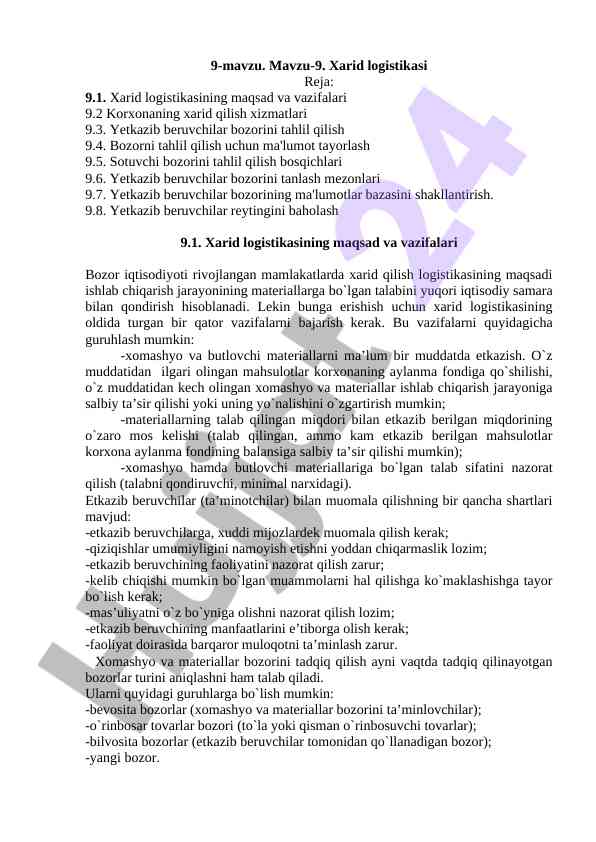Xarid logistikasi tahlili va rejalashtirish asoslari