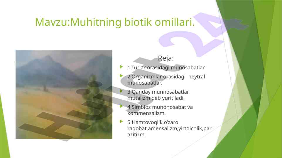 Muhitning biotik omillari munosabatlari tahlili