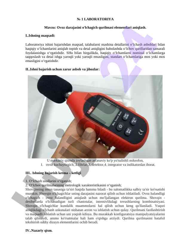 Ovoz darajasini o'lchagich qurilmasi elementlari