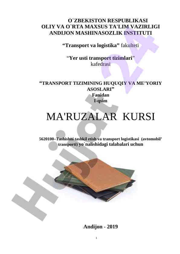 Transport tizimining huquqiy va me'yori asoslari