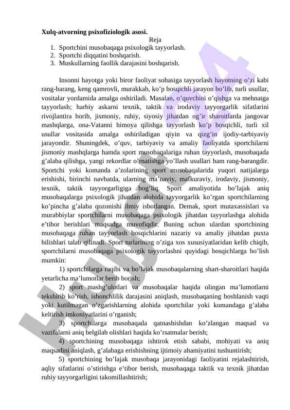 Psixologik tayyorlash va sportchi musobaqalari