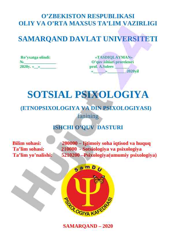 Sotsial psixologiya fanining ishchi o’quv dasturi
