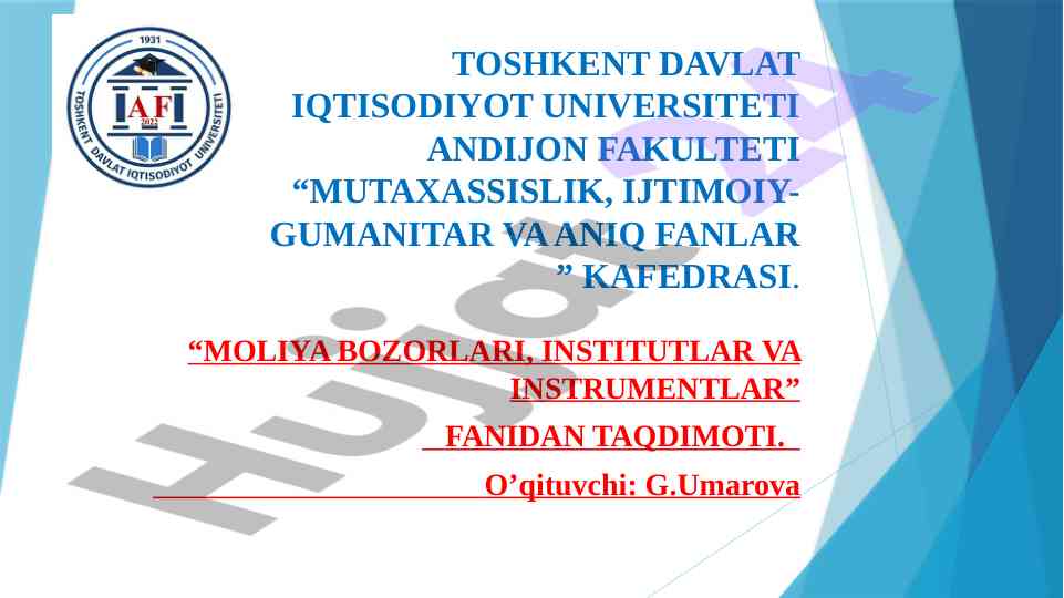 Pul bozorining iqtisodiy mohiyati va instrumentlari