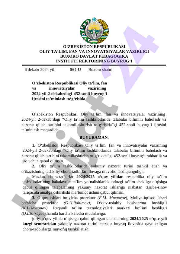 Oliy ta'limda bilim baholash tizimini takomillashtirish