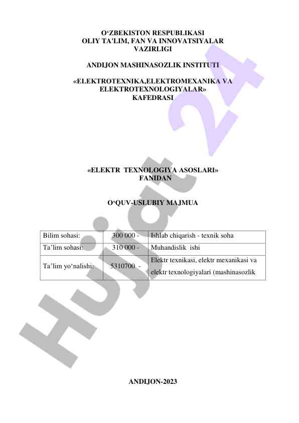 Asosiy elektr texnologiyalari uslublari majmui