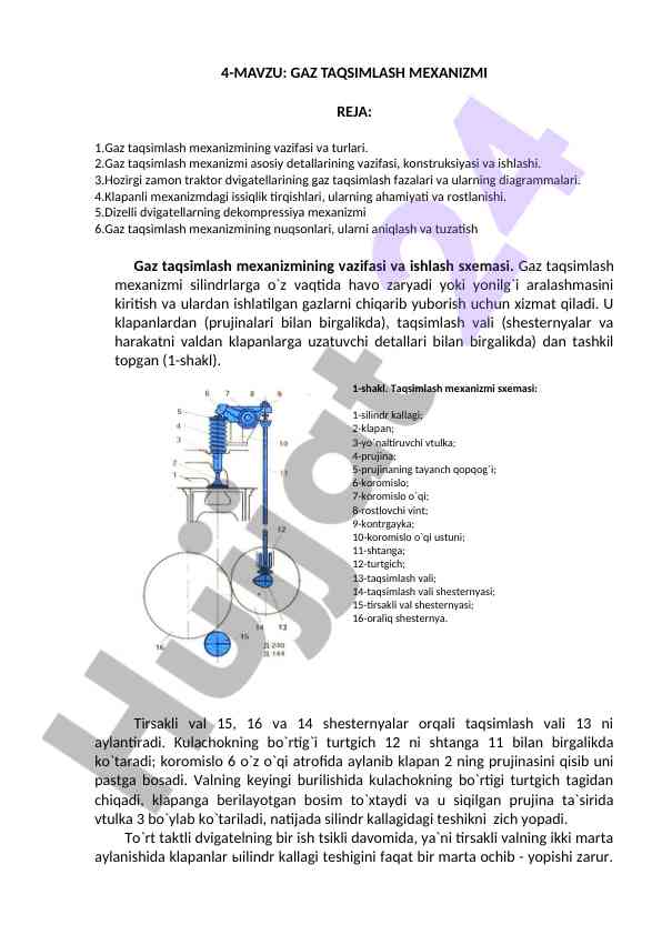 Gaz taqsimlash mexanizmi asosiy asoslari