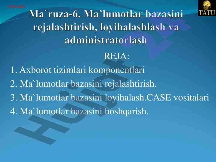 Ma'lumotlar bazasi va axborot tizimlari boshqaruvi