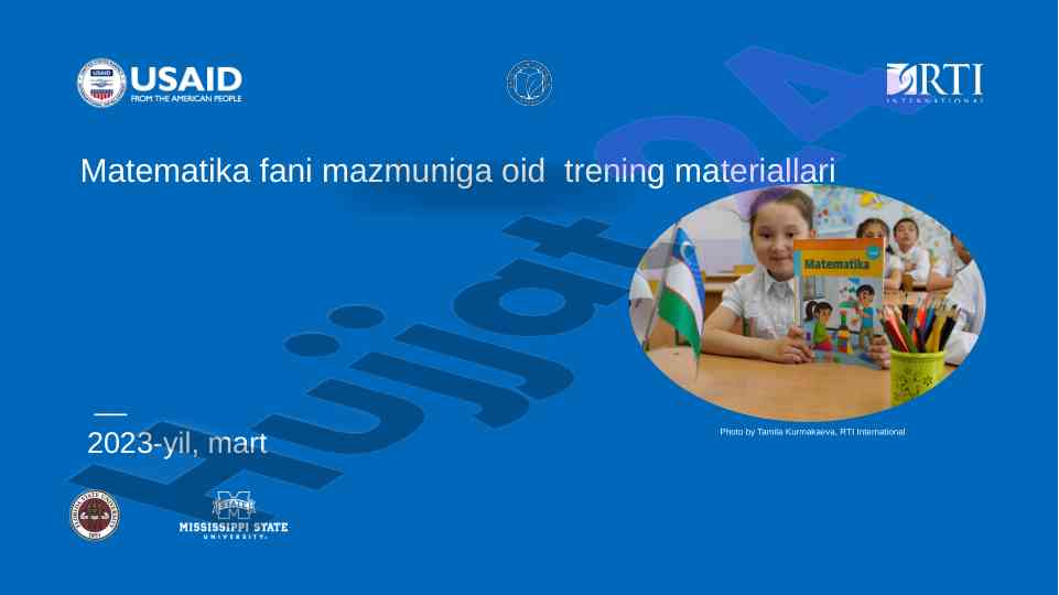 Matematika fani o‘qitish bo‘yicha trening materiallari