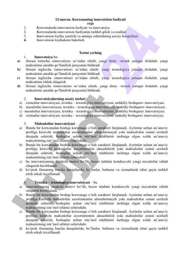 Innovatsion faoliyat va loyihalarni baholash