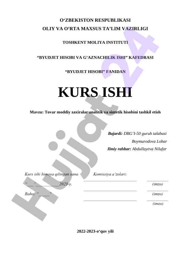 Tovar moddiy zaxiralar hisobi tashkil etish